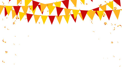 Wall Mural - Happy Chinese new year banner buntings hanging above with red and yellow flag