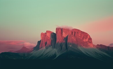 Wall Mural - A red mountain with a pink sky in the background