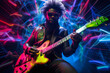 © Andrii  - Electric Dreams: Afro Blues Guitarist in Neon Harmony