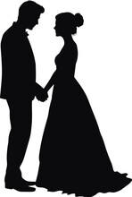 Romantic Couple Silhouette. Silhouette Of Couple At Wedding. AI Generated Illustration.
