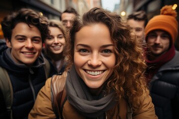 Canvas Print - Team of students taking a selfie on vacation trip