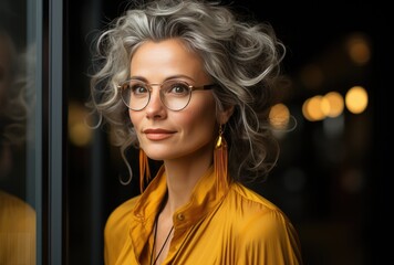 Wall Mural - Senior woman in glasses standing in toffice