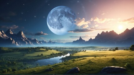Wall Mural - landscape under the moon