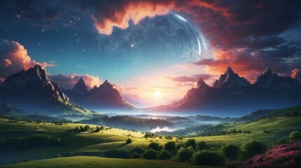 Wall Mural - landscape under the moon