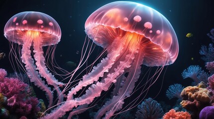 Wall Mural - glowing jellyfish
