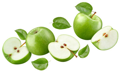 Wall Mural - Apple with leaves isolated on white.