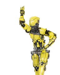 Poster - robot soldier is waving and also calling