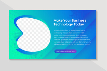 Poster - Horizontal banner template for business technology. Editable modern cover with transparency circle halftone pattern and liquid shape of place for the photo. Usable for social media cover, header