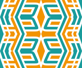 Poster - Ethnic rhombus pattern in retro colors, aztec style seamless vector. symmetric geometric ornament. Striped abstract background. Ethnic and tribal motifs. Vector illustration