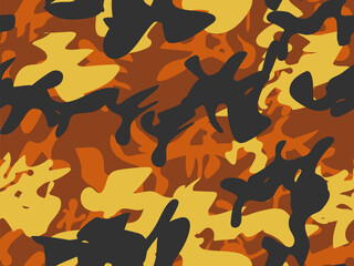 Wall Mural - Military Camo Grunge. Abstract Vector Camouflage. Fabric Orange Military Camoflage Brown Camouflage Seamless Print. Orange Vector Texture. Yellow Modern Pattern. Yellow Army Paint. Urban Camo Print.