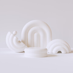 Aufkleber - Geometric design elements decoration on empty product display scene with white podium, 3d rendering