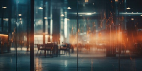 Poster - A blurry image of a restaurant with lights on. Generative AI.