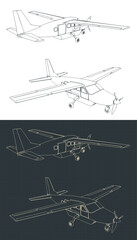 Wall Mural - Light single-engine turboprop aircraft blueprints