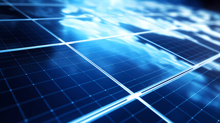 a close up of a solar panel with a blue background and a white line on the bottom of the panel