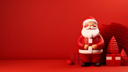 Wall Mural - A paper santa claus on a red background with a red background and a red background with a red background