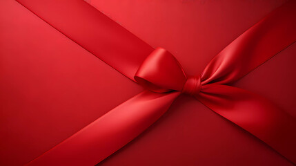 Wall Mural - A red ribbon with a bow on a red background with a diagonal diagonal pattern and a diagonal diagonal pattern