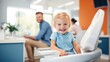 © Barosanu - Portrait of young boy smilling sitting in dentist office chair