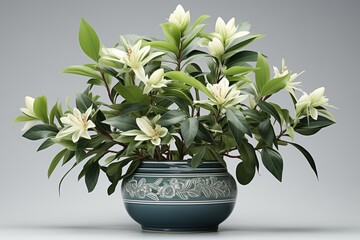 Wall Mural - Beautiful white rhododendrons flowers in a blue vase
