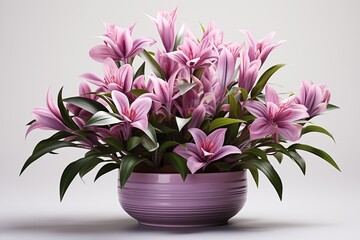 Wall Mural - Beautiful lilies flowers in a pot on a white background