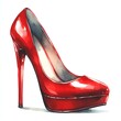 © Oleksiy - Red high heel woman shoe watercolor paint for glamour fashion card decor
