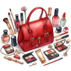 Red woman bag watercolor paint for fshion glamour card design