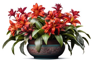 Wall Mural - Bouquet of red lilies in a vase isolated on white background