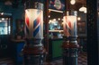 Two barbershop poles with advertising space available. Generative AI