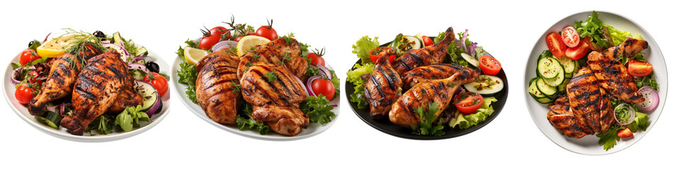 Wall Mural - Plate of Grilled Chicken with Salad  Hyperrealistic Highly Detailed Isolated On Transparent Background Png File