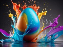 Easter Egg With Colorful Splashing Water Background Generative AI