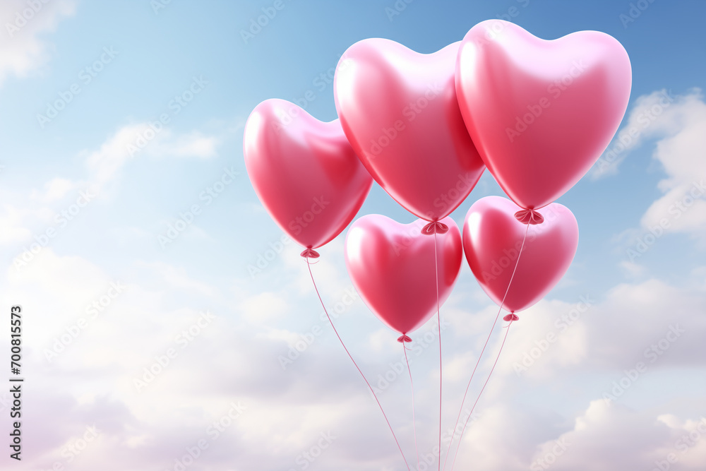 pink heart shaped balloons in sky, love, valentines day, partner ...
