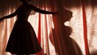 Enigmatic Shadows: Captivating Stage Performer's Silhouette Casts a Spellbinding Prelude on the Velvet Curtain
