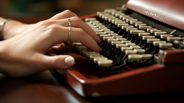 Empowering Communication: Inspiring Hands on a Braille Typewriter - Stock Image