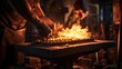 Forging the Future: Masterful Hands Shape Molten Iron on Glowing Anvil - Captivating Stock Image