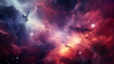 Fototapeta Kosmos - Banner colored nebula and open cluster of stars in the universe. Elements of this image furnished by NASA.