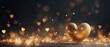 Golden Glittering Heart: A Captivating Banner Template with Elegant Bokeh and Smooth Lines, Perfect for Adding Text in a Celestial Space