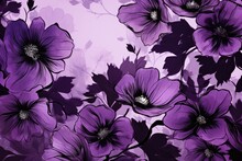 Purple Flowers On Black Background. Illustration