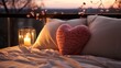 Passionate Embrace: Intimate Love and Comfort Unite in a Heart Pillow's Tender Embrace on a Cozy Bed