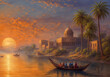 Mosque and palm tree on the river at sunset - Baghdad on the Tigris River