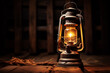 Vintage Lantern Illuminating a Dark Wooden Room