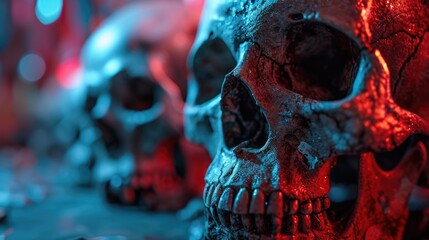 Canvas Print - A close up of a group of skulls sitting on top of each other, AI