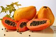Ripe papaya fruit with seeds. Generative AI