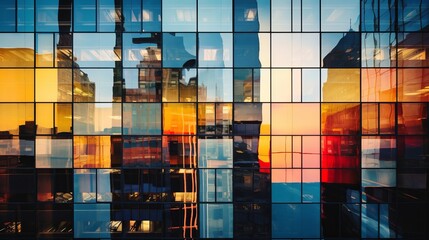 Wall Mural - Urban Kaleidoscope: Mesmerizing Skyscraper Reflections Paint a Vibrant Tapestry of City Life