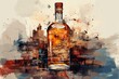 A whisky bottle illustrated with a painterly style. Generative AI