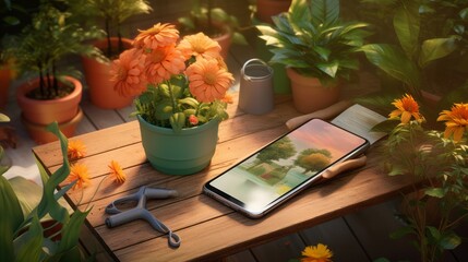 Wall Mural - Blooming Green Thumb: Unleash Your Gardening Potential with the Ultimate Smartphone 'Gardening Assistant' App