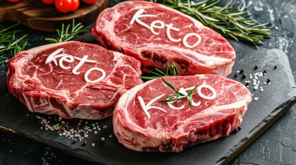 Poster - Keto diet steak with keto written on it. Generative AI.