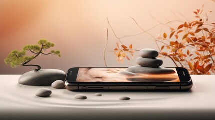 Wall Mural - ZenTech: Unplug and Find Inner Peace with the Ultimate Meditation and Mindfulness App - Immerse Yourself in a Tranquil 3D Zen Garden with Soothing Incense