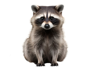 Wall Mural - Portrait of a raccoon sitting isolated on white, transparent background