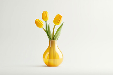 Wall Mural - minimalistic flower composition. yellow tulip in a vase on a white background, space for a text