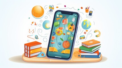 Wall Mural - Enchanting Education: Captivating Kids' Learning App on Vibrant Smartphone Screen - Unlocking the Joy of Knowledge