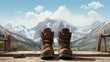 Adventure Awaits: Journey into the Majestic Wilderness with These Trusty Hiking Boots and a Breathtaking Mountain Vista